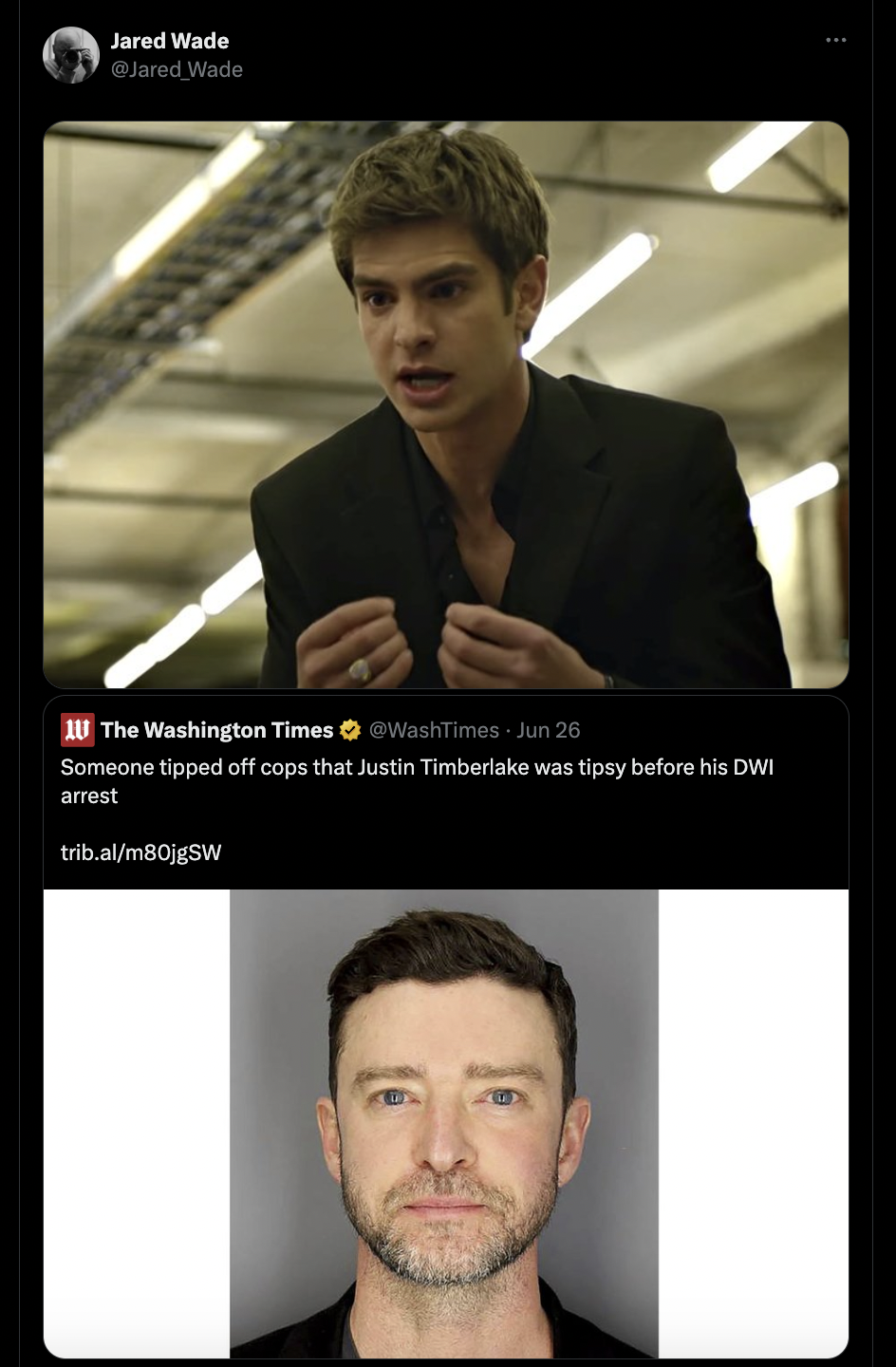 andrew garfield social network character - Jared Wade Wade The Washington Times WashTimes Jun 26 Someone tipped off cops that Justin Timberlake was tipsy before his Dwi arrest trib.alm80jgSW